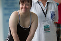 Schwimmerin Barbara Schuler und die Offizielle Annette Mucks freuen sich sichtlich auf den Start des Wettbewerbs. Foto: SOD/Stefan Holtzem