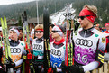 Melanie Göpfert, Heike Naujoks, Jonas Otto und Kevin Burba vor dem Start der 4 x 1 km Staffel. (Foto: SOD/Jörg Brüggemann OSTKREUZ)