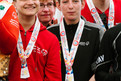 Siegerehrung 4x1 km Staffel um Jonas Otto, Heike Naujoks, Melanie Göpfert und Kevin Burba. (Foto: SOD/Jörg Brüggemann OSTKREUZ)