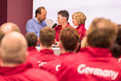 Die Athletensprecher Anton Grotz und Johanna Heins im Gespräch mit Moderator Christopher Anton. (Foto: SOD/Luca Siermann)