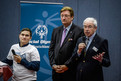 SOD-Präsident Gernot Mittler (rechts) begrüßt alle Anwesenden zur Auftakt-Pressekonferenz und gibt einen kurzen Rückblick auf die Nationalen Spiele von Special Olympics Deutschland. (Foto: SOD/Andreas Endermann)