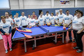 25 Athleten von Special Olympics Deutschland präsentieren die Sportarten der Special Olympics Düsseldorf 2014. Mit auf dem Foto ist auch Timo Boll (hinten Mitte). (Foto: SOD/Andreas Endermann)