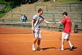 ATP-Profi Frederik Nielsen und Patrick Haberland vom TC Grün-Weiss Neuss hatten viel Spaß und verstanden sich sehr gut. (Foto: SOD/Tom Gonsior)