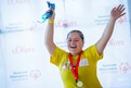 Athletin Bilge Asar freut sich rießig über ihren Sieg beim s.Oliver Schwimmfest in Würzburg. Foto: SOD/Sascha Klahn