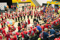 Auftritt der Marching Band und der Cheerleader bei der Pep Ralley zum Abschluss des Host Town Programms. (Foto: SOD/Jörg Brüggemann (OSTKREUZ)