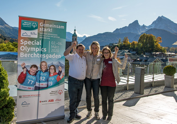 Die "Gesichter der Spiele" der Special Olympics Berchtesgaden 2020 - Athlet Paul Wembacher, Olympiasiegerin Hilde Gerg und Athletin Sandrine Springer. Foto: BGLT/Barbara