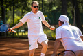 Klassifizierung im Tennis, jubelnde Athleten nach gewonnenem Match (vl) Jörg / Joerg Schröderund Unified Partner Andreas Grüne (TC Gruen Weiss Neuss),  Foto: LOC/ Sarah Rauch